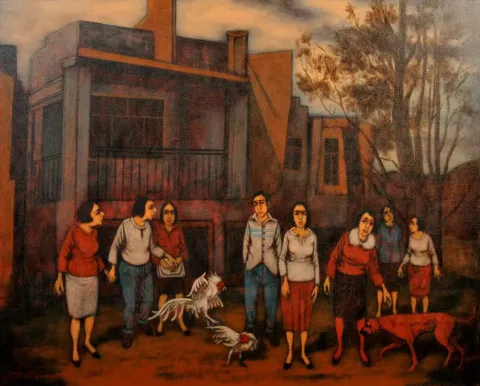 "İsimsiz" eseri ORHAN UMUT tarafından 2018 yılında 80x100 cm ölçülerinde Tuval üzeri akrilik boya tekniği ile yapılmıştır.