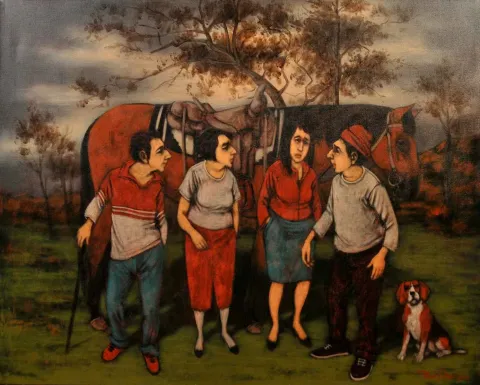 "İsimsiz" eseri ORHAN UMUT tarafından 2018 yılında 80x100 cm ölçülerinde Tuval üzeri akrilik boya tekniği ile yapılmıştır.