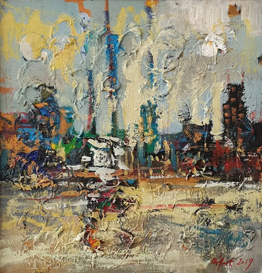 "İsimsiz" eseri RIFAT KOÇAK tarafından 2019 yılında 35x35 cm ölçülerinde Tuval üzeri yağlı boya tekniği ile yapılmıştır.