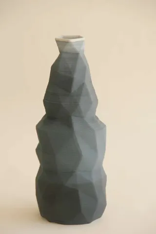 "White Gray Poly Vase" eseri SANVER ÖZGÜVEN tarafından 2019 yılında 30x13x13 cm ölçülerinde Üç Boyutlu Seramik Yazıcı ile Şekillendirme 1230 °C tekniği ile yapılmıştır.