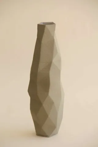 "Green Poly Vase" eseri SANVER ÖZGÜVEN tarafından 2018 yılında 30x12x12 cm ölçülerinde Üç Boyutlu Seramik Yazıcı ile Şekillendirme 1230 °C tekniği ile yapılmıştır.
