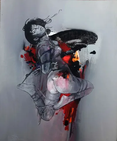 MEHMET SAKIZCI — “Mazosadist Salınım”, 2019 "Mazosadist Salınım" eseri MEHMET SAKIZCI tarafından 2019 yılında 60x50 cm ölçülerinde Tuval üzeri akrilik boya tekniği ile yapılmıştır.