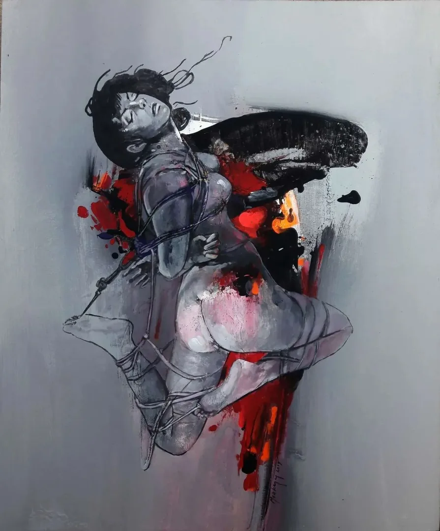 yakınlaştır "Mazosadist Salınım" eseri MEHMET SAKIZCI tarafından 2019 yılında 60x50 cm ölçülerinde Tuval üzeri akrilik boya tekniği ile yapılmıştır.