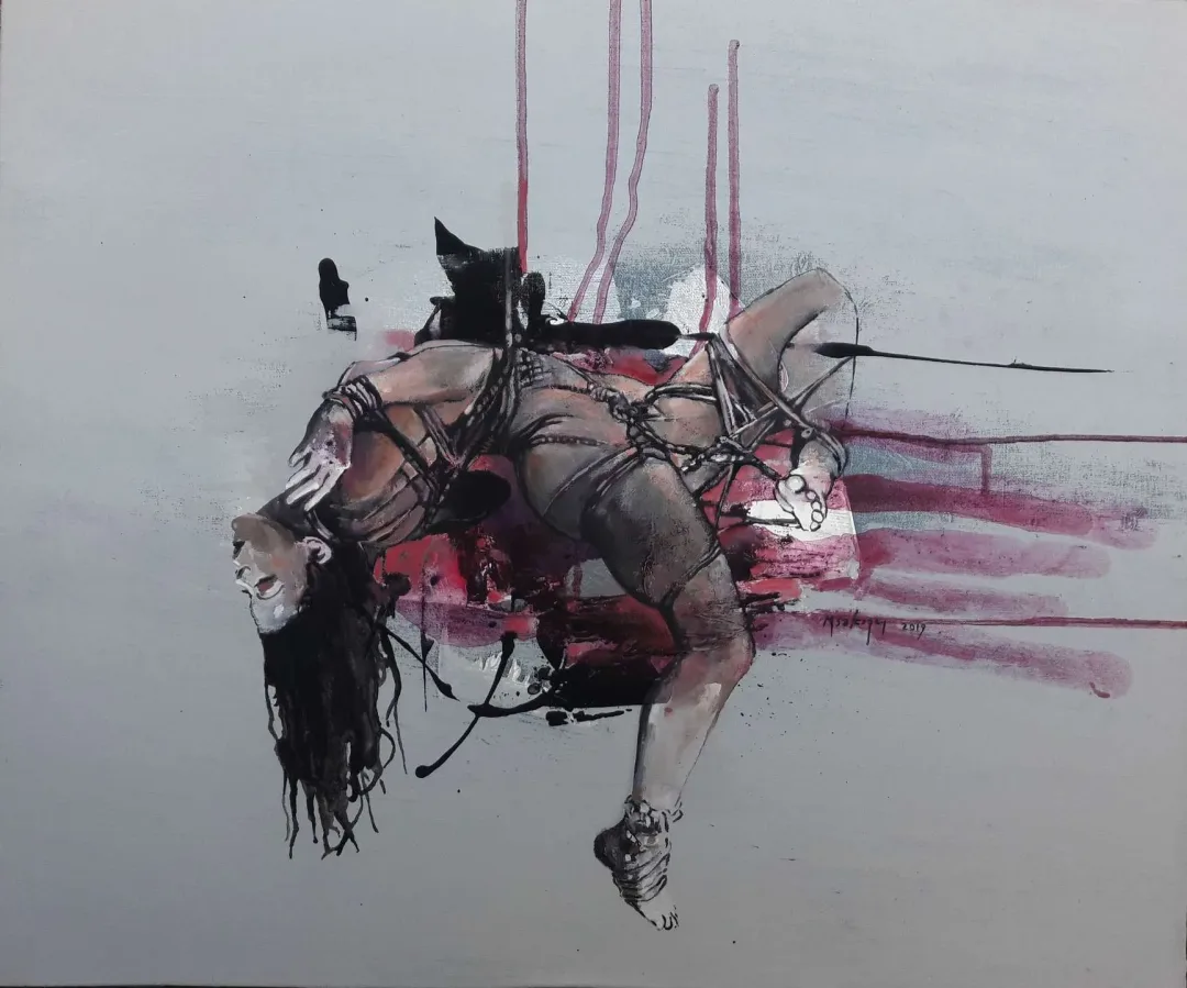 MEHMET SAKIZCI — “Mazosadist Salınım”, 2019 "Mazosadist Salınım" eseri MEHMET SAKIZCI tarafından 2019 yılında 60x50 cm ölçülerinde Tuval üzeri akrilik boya tekniği ile yapılmıştır.