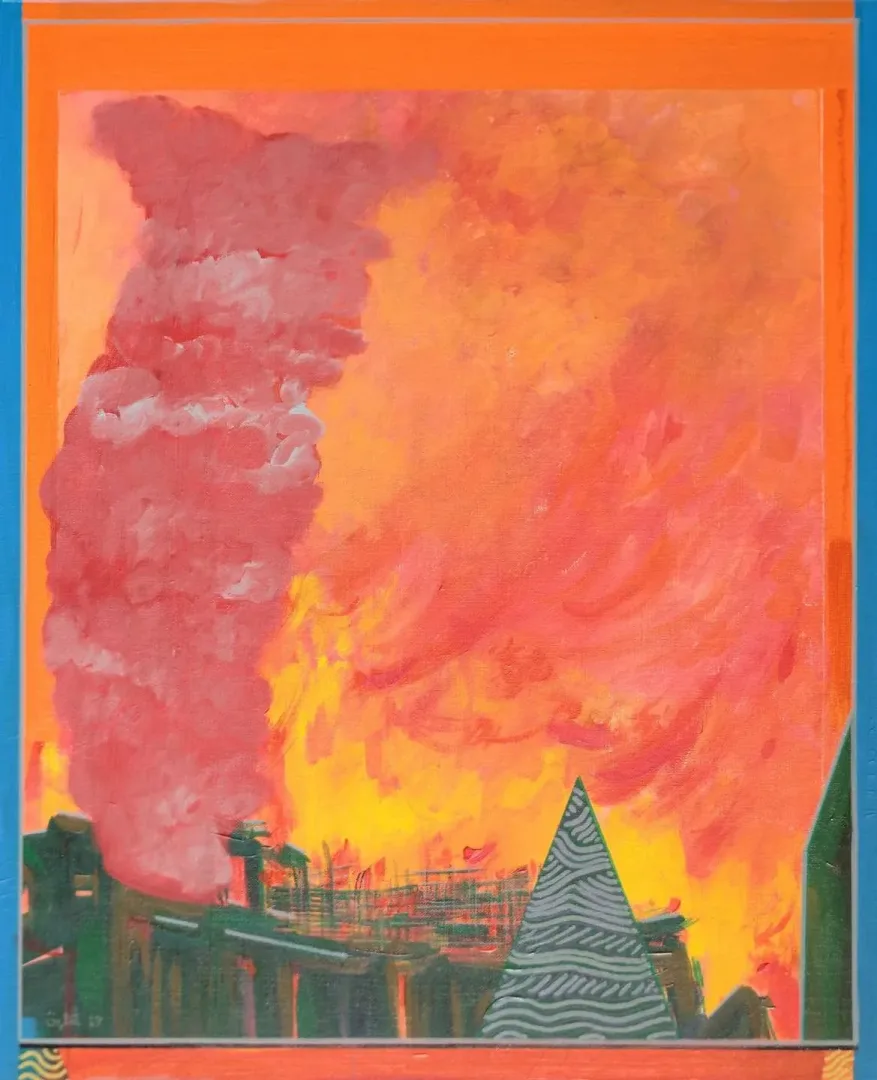 "Notre Dame Yanıyor" eseri NECMETTİN ÖZLÜ tarafından 2019 yılında 60x50 cm ölçülerinde Tuval üzeri akrilik boya tekniği ile yapılmıştır.