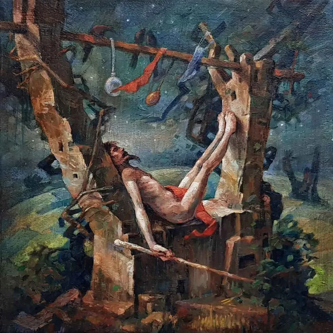 "İnziva" eseri ADEM BAŞPINAR tarafından 2019 yılında 25x25 cm ölçülerinde Tuval üzeri akrilik boya tekniği ile yapılmıştır.