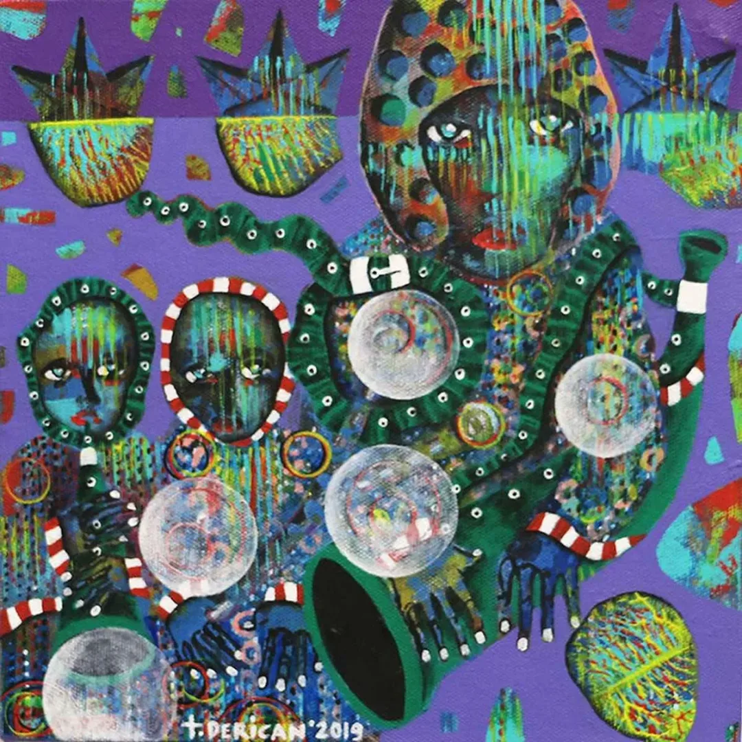 TAMER DERİCAN — “İsimsiz”, 2019 "İsimsiz" eseri TAMER DERİCAN tarafından 2019 yılında 25x25 cm ölçülerinde Tuval üzeri akrilik boya tekniği ile yapılmıştır.