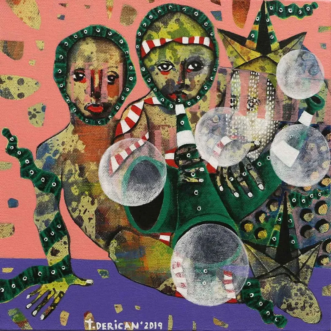 TAMER DERİCAN — “İsimsiz”, 2019 "İsimsiz" eseri TAMER DERİCAN tarafından 2019 yılında 25x25 cm ölçülerinde Tuval üzeri akrilik boya tekniği ile yapılmıştır.