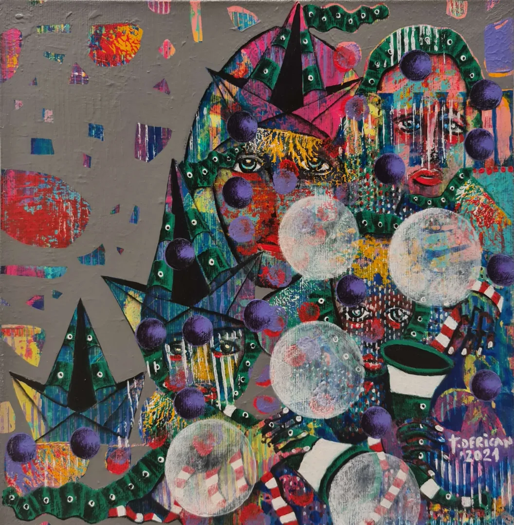 TAMER DERİCAN — “Untitled”, 2019 "İsimsiz" eseri TAMER DERİCAN tarafından 2019 yılında 25x25 cm ölçülerinde Tuval üzeri akrilik boya tekniği ile yapılmıştır.