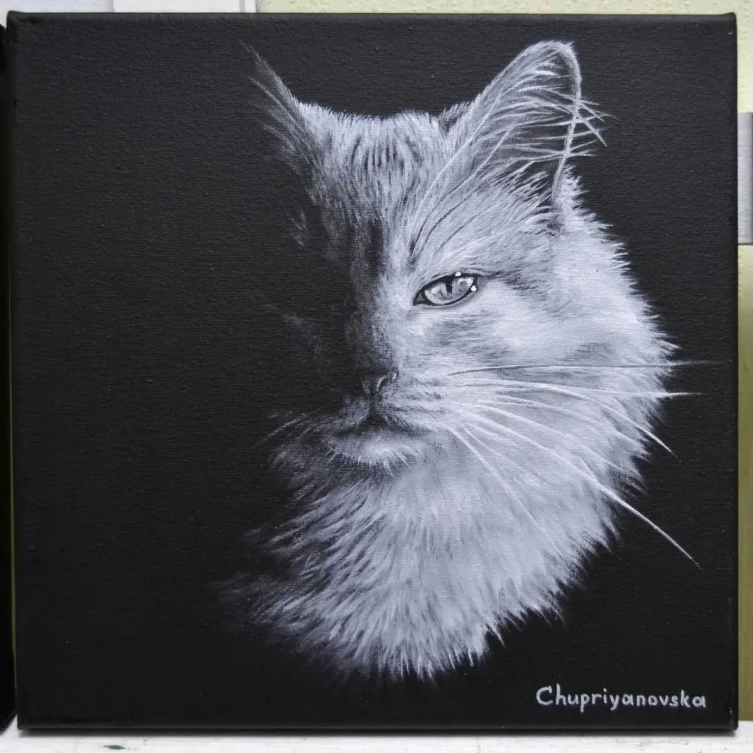 yakınlaştır "The Dark Side Of The Cat" eseri VİKTORİA CHUPRİYANOVSKA tarafından 2019 yılında 25x25 cm ölçülerinde Tuval üzeri yağlı boya tekniği ile yapılmıştır.