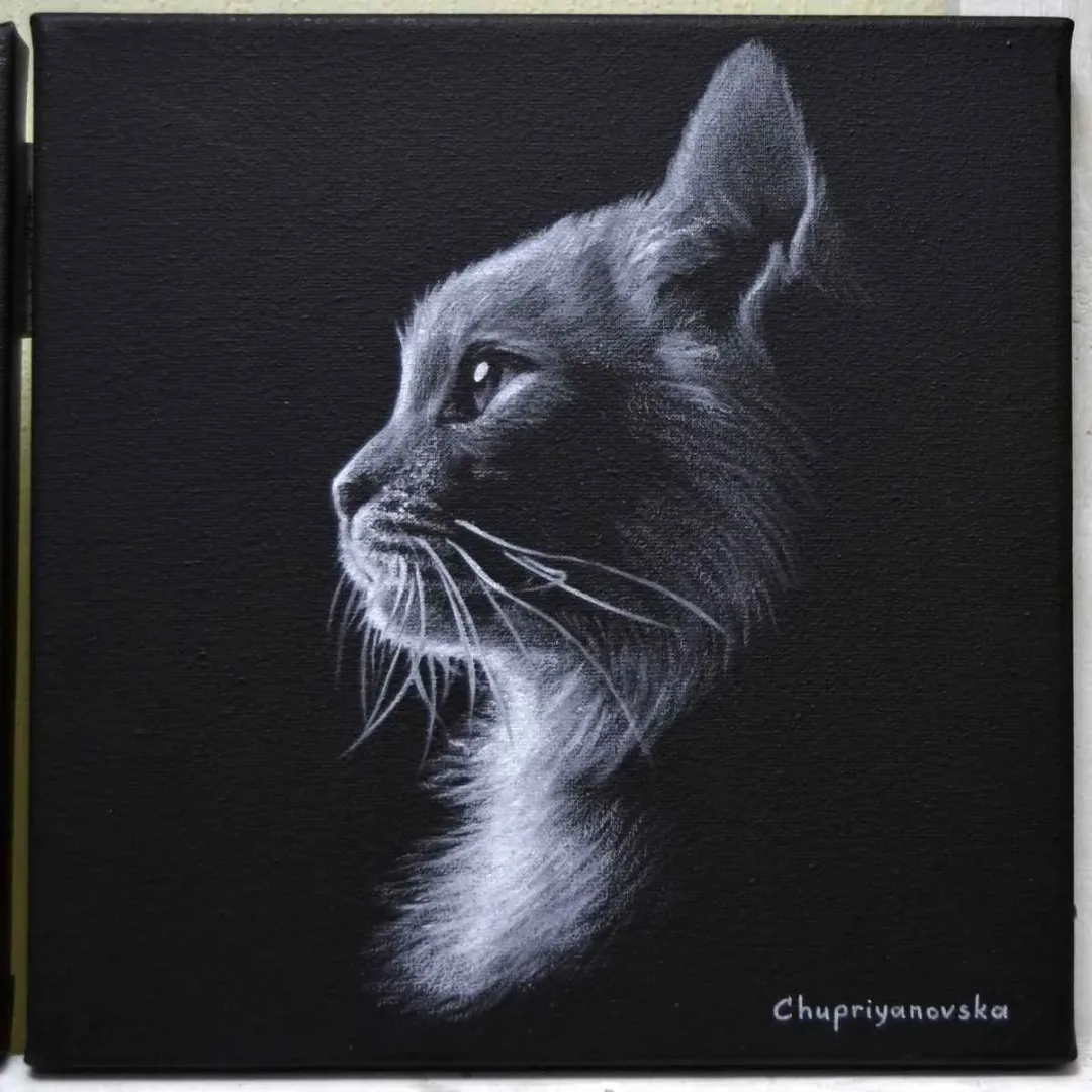 yakınlaştır "The Dark Side Of The Cat" eseri VİKTORİA CHUPRİYANOVSKA tarafından 2019 yılında 25x25 cm ölçülerinde Tuval üzeri yağlı boya tekniği ile yapılmıştır.