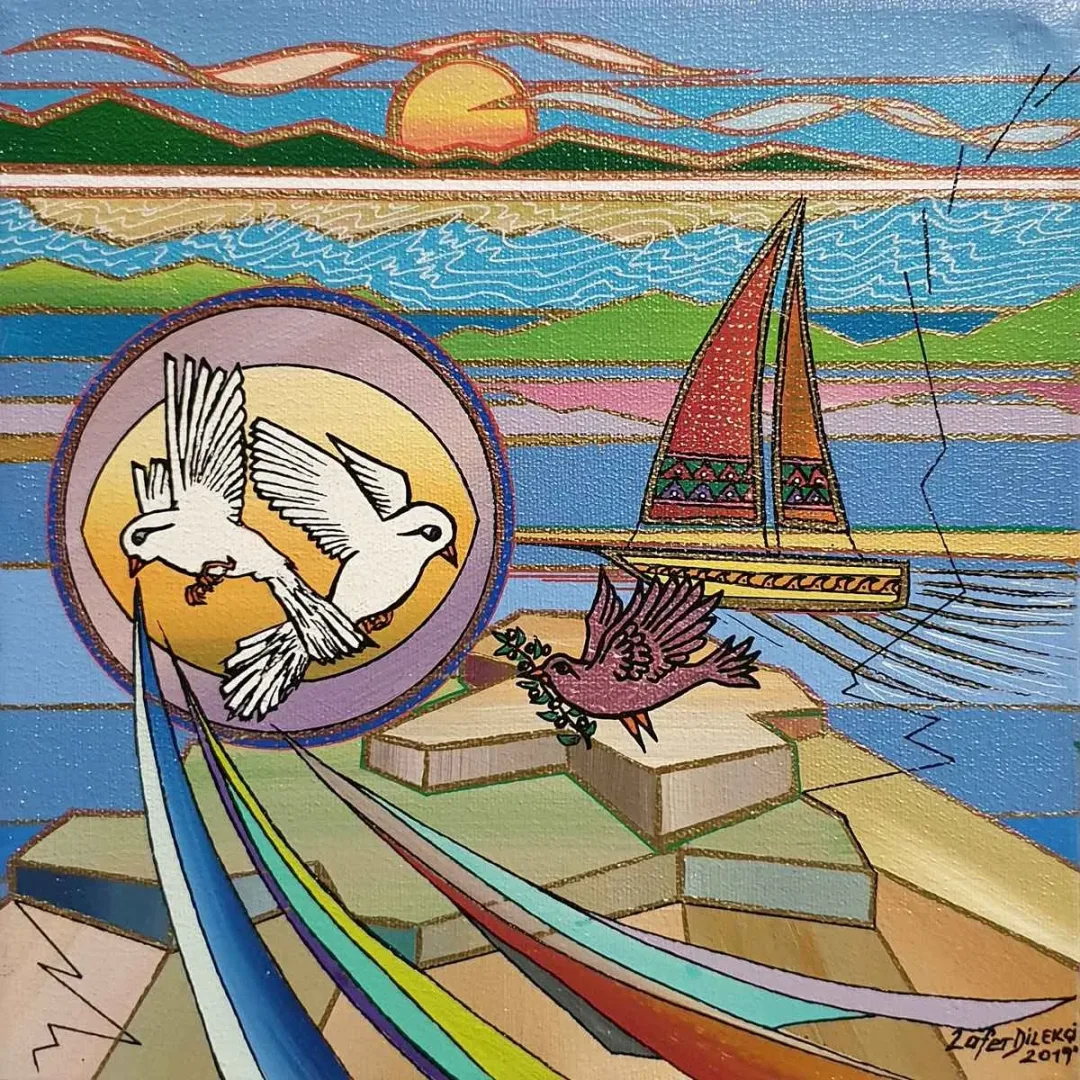 yakınlaştır "İsimsiz" eseri ZAFER DİLEKÇİ tarafından 2019 yılında 25x25 cm ölçülerinde Tuval üzeri akrilik boya tekniği ile yapılmıştır.