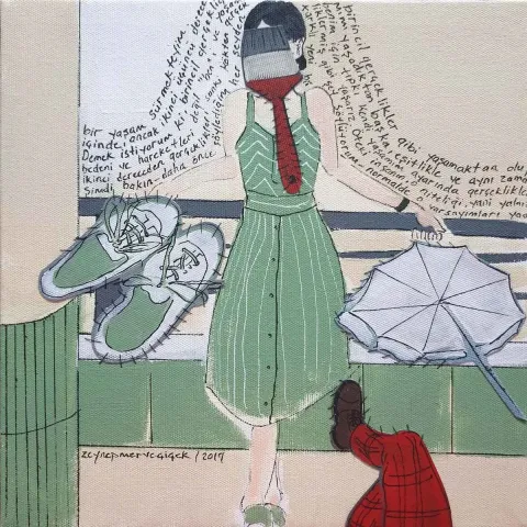 "İsimsiz" eseri ZEYNEP MERVE ÇİÇEK tarafından 2019 yılında 25x25 cm ölçülerinde Tuval üzeri karışık teknik tekniği ile yapılmıştır.