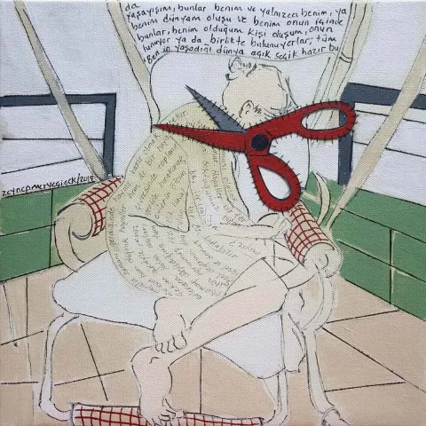 "İsimsiz" eseri ZEYNEP MERVE ÇİÇEK tarafından 2019 yılında 25x25 cm ölçülerinde Tuval üzeri karışık teknik tekniği ile yapılmıştır.
