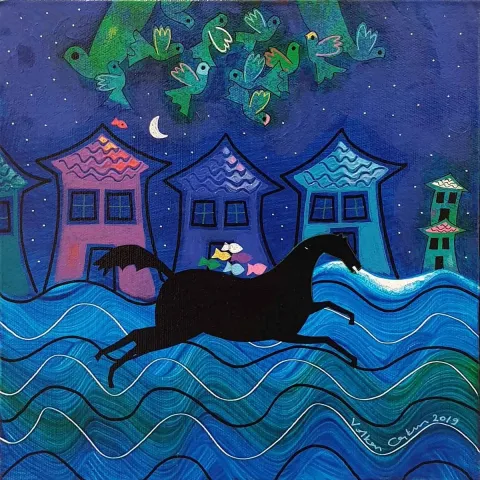VOLKAN COŞKUN — “İsimsiz”, 2019 "İsimsiz" eseri VOLKAN COŞKUN tarafından 2019 yılında 25x25 cm ölçülerinde Tuval üzeri akrilik boya tekniği ile yapılmıştır.
