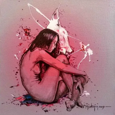 "Duruş" eseri MEHMET SAKIZCI tarafından 2019 yılında 25x25 cm ölçülerinde Tuval üzeri akrilik boya tekniği ile yapılmıştır.