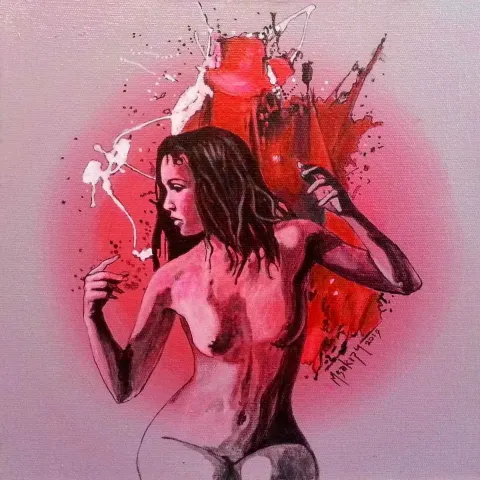 "Ürkek Pembe" eseri MEHMET SAKIZCI tarafından 2019 yılında 25x25 cm ölçülerinde Tuval üzeri akrilik boya tekniği ile yapılmıştır.