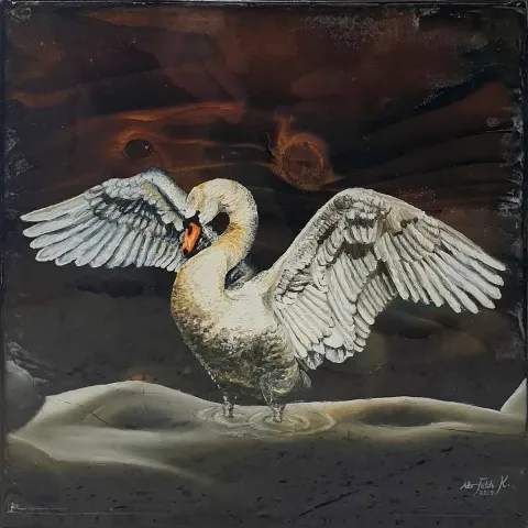 "İsimsiz" eseri ALİ FATİH KÜÇÜKOSMANOĞLU tarafından 2019 yılında 25x25 cm ölçülerinde Ahşap üzeri yağlı boya + epoksi tekniği ile yapılmıştır.
