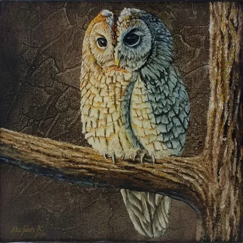 "İsimsiz" eseri ALİ FATİH KÜÇÜKOSMANOĞLU tarafından 2019 yılında 25x25 cm ölçülerinde Tuval üzeri yağlı boya + epoksi tekniği ile yapılmıştır.