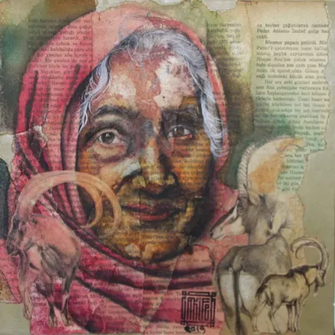 AKİFE DEKELİ — “İsimsiz”, 2019 "İsimsiz" eseri AKİFE DEKELİ tarafından 2019 yılında 25x25 cm ölçülerinde Tuval üzeri karışık teknik tekniği ile yapılmıştır.