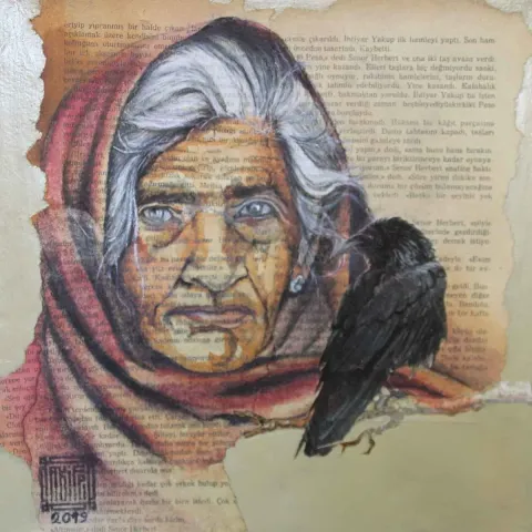 AKİFE DEKELİ — “İsimsiz”, 2019 "İsimsiz" eseri AKİFE DEKELİ tarafından 2019 yılında 25x25 cm ölçülerinde Tuval üzeri karışık teknik tekniği ile yapılmıştır.