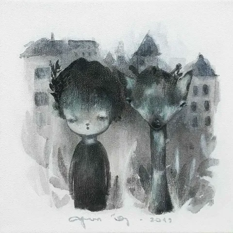 AYSUN ÖZ — “Untitled”, 2019 "İsimsiz" eseri AYSUN ÖZ tarafından 2019 yılında 25x25 cm ölçülerinde Tuval üzeri akrilik boya tekniği ile yapılmıştır.