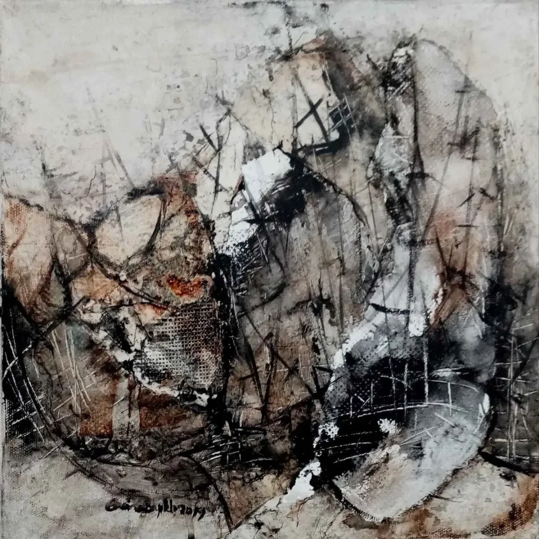 EMİNE BIYIKLI — “İsimsiz”, 2019 "İsimsiz" eseri EMİNE BIYIKLI tarafından 2019 yılında 25x25 cm ölçülerinde Tuval üzeri karışık teknik tekniği ile yapılmıştır.