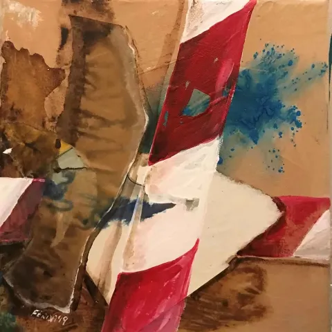 "İsimsiz" eseri FERDA OLKUN tarafından 2019 yılında 25x25 cm ölçülerinde Tuval üzeri yağlı boya tekniği ile yapılmıştır.