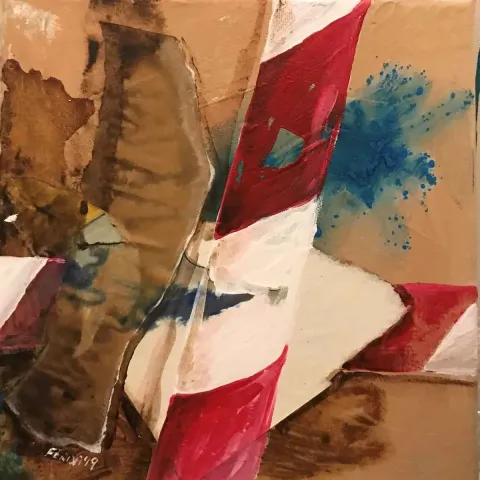 "İsimsiz" eseri FERDA OLKUN tarafından 2019 yılında 25x25 cm ölçülerinde Tuval üzeri yağlı boya tekniği ile yapılmıştır.
