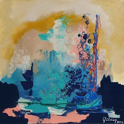 "İsimsiz" eseri GÜLNAZ YILMAZ TEZCAN tarafından 2019 yılında 25x25 cm ölçülerinde Tuval üzeri yağlı boya tekniği ile yapılmıştır.