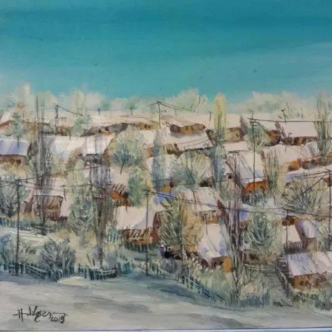 HAMDİ ESER — “İsimsiz”, 2019 "İsimsiz" eseri HAMDİ ESER tarafından 2019 yılında 25x25 cm ölçülerinde Tuval üzeri yağlı boya tekniği ile yapılmıştır.