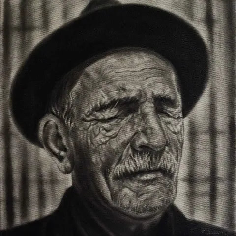 "Aşık Veysel" eseri HASAN BASRİ İNAN tarafından 2019 yılında 25x25 cm ölçülerinde Tuval üzeri yağlı boya tekniği ile yapılmıştır.