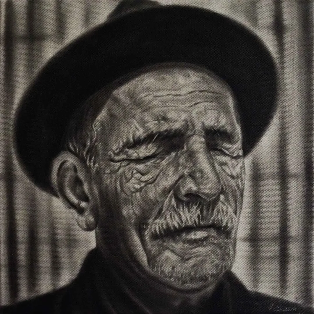 yakınlaştır "Aşık Veysel" eseri HASAN BASRİ İNAN tarafından 2019 yılında 25x25 cm ölçülerinde Tuval üzeri yağlı boya tekniği ile yapılmıştır.