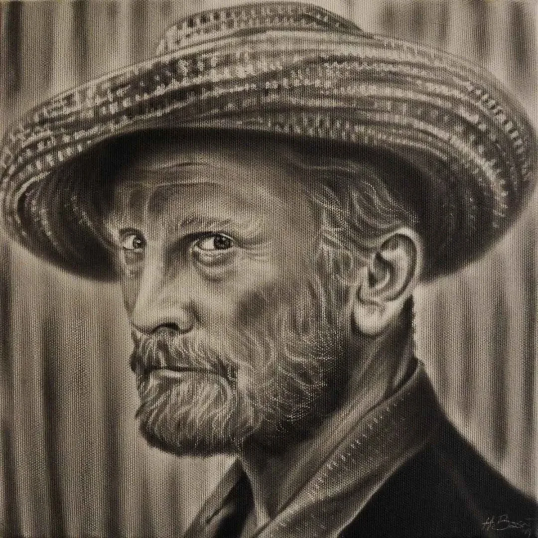 yakınlaştır "Vincent Van Gogh" eseri HASAN BASRİ İNAN tarafından 2019 yılında 25x25 cm ölçülerinde Tuval üzeri yağlı boya tekniği ile yapılmıştır.