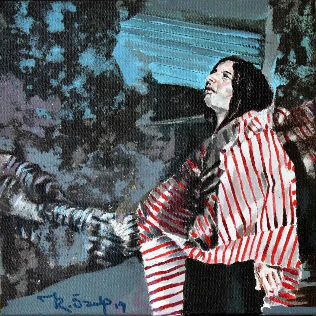 HATİCE KÜBRA ÖZALP — “İsimsiz”, 2019 "İsimsiz" eseri HATİCE KÜBRA ÖZALP tarafından 2019 yılında 25x25 cm ölçülerinde Tuval üzeri karışık teknik tekniği ile yapılmıştır.