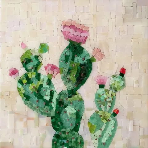 "İsimsiz" eseri HİLMİ TANRISEVER tarafından 2019 yılında 25x25 cm ölçülerinde Cam Mozaik tekniği ile yapılmıştır.