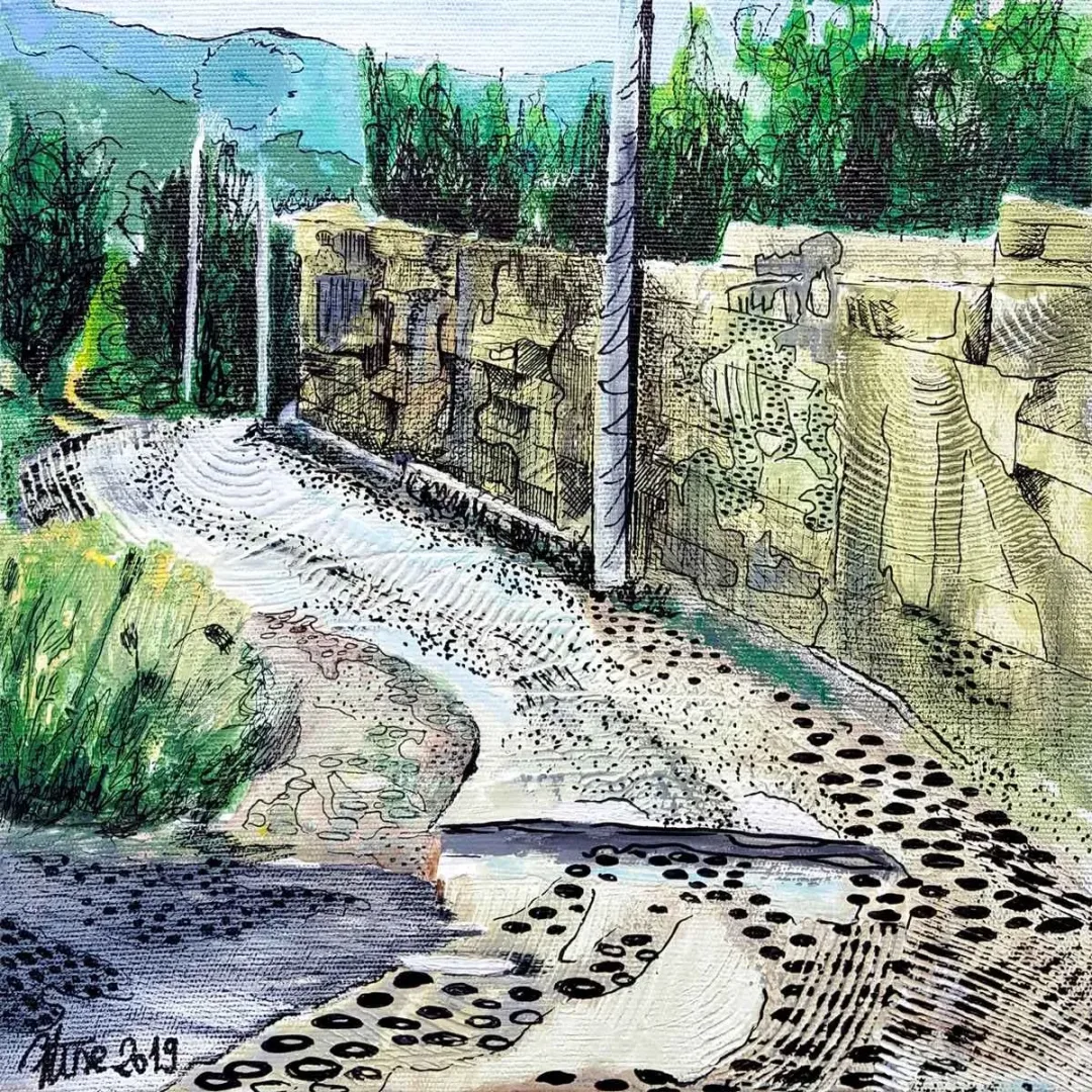 MİNE ZEREYALP — “İsimsiz”, 2019 "İsimsiz" eseri MİNE ZEREYALP tarafından 2019 yılında 25x25 cm ölçülerinde Tuval üzeri karışık teknik tekniği ile yapılmıştır.