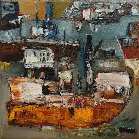 "İsimsiz" eseri MURAT TOLGA tarafından 2019 yılında 25x25 cm ölçülerinde Tuval üzeri yağlı boya tekniği ile yapılmıştır.