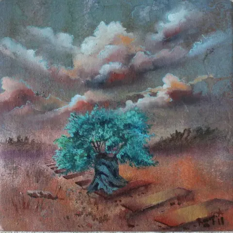 "İsimsiz" eseri RECEP AKSU tarafından 2019 yılında 25x25 cm ölçülerinde Tuval üzeri yağlı boya tekniği ile yapılmıştır.