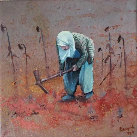 RECEP AKSU — “Untitled”, 2019 "İsimsiz" eseri RECEP AKSU tarafından 2019 yılında 25x25 cm ölçülerinde Tuval üzeri yağlı boya tekniği ile yapılmıştır.