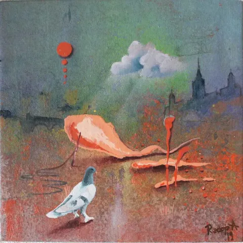 RECEP AKSU — “Untitled”, 2019 "İsimsiz" eseri RECEP AKSU tarafından 2019 yılında 25x25 cm ölçülerinde Tuval üzeri yağlı boya tekniği ile yapılmıştır.