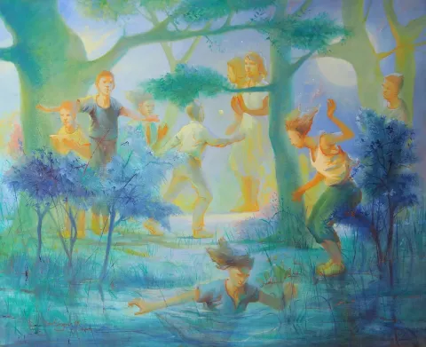 "Bir Bahar Gecesi" eseri YUSUF ŞENGÜR tarafından 2019 yılında 90x110 cm ölçülerinde Tuval üzeri yağlı boya tekniği ile yapılmıştır.