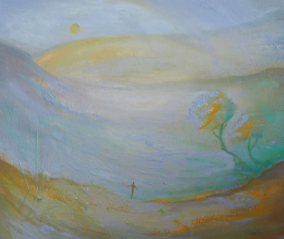 yakınlaştır "Yeni Evren Üçlemesi-2" eseri YUSUF ŞENGÜR tarafından 2019 yılında 50x60 cm ölçülerinde Tuval üzeri yağlı boya tekniği ile yapılmıştır.