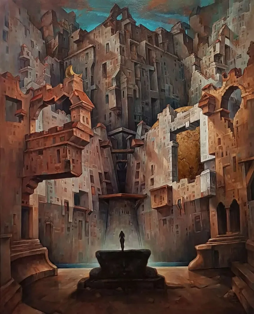"Mahal" eseri ADEM BAŞPINAR tarafından 2019 yılında 160x130 cm ölçülerinde Tuval üzeri akrilik boya tekniği ile yapılmıştır.