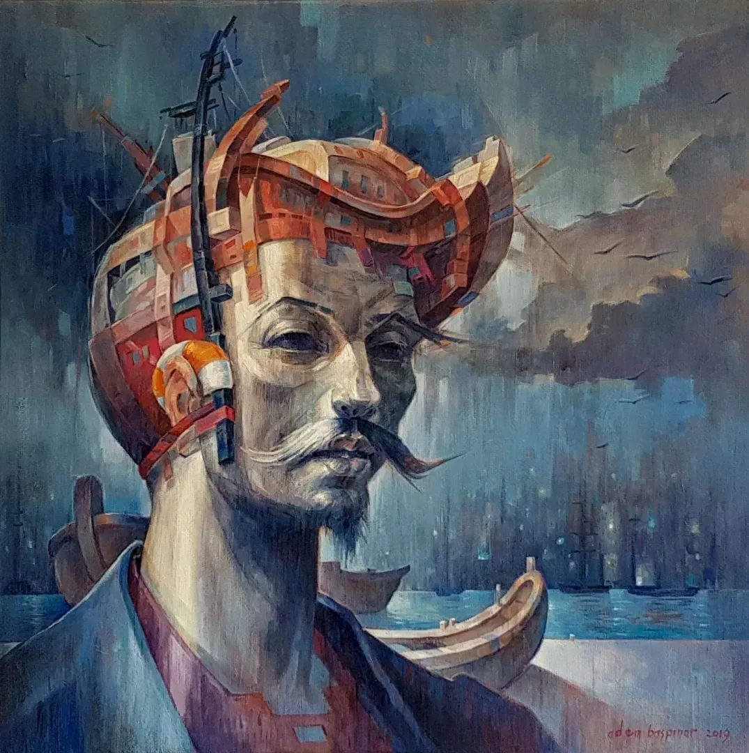 yakınlaştır "Temel Reis-II" eseri ADEM BAŞPINAR tarafından 2019 yılında 60x60 cm ölçülerinde Tuval üzeri akrilik boya tekniği ile yapılmıştır.