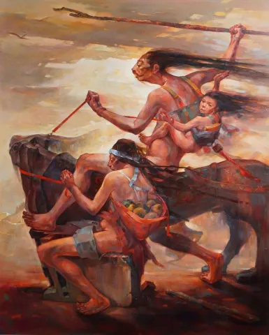 ADEM BAŞPINAR — “Avuntu”, 2018 "Avuntu" eseri ADEM BAŞPINAR tarafından 2018 yılında 150x120 cm ölçülerinde Tuval üzeri akrilik boya tekniği ile yapılmıştır.