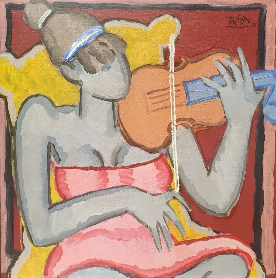 yakınlaştır "Kemancı Kız" eseri ADNAN TURANİ tarafından 2015 yılında 50x50 cm ölçülerinde Tuval üzeri yağlı boya tekniği ile yapılmıştır.
