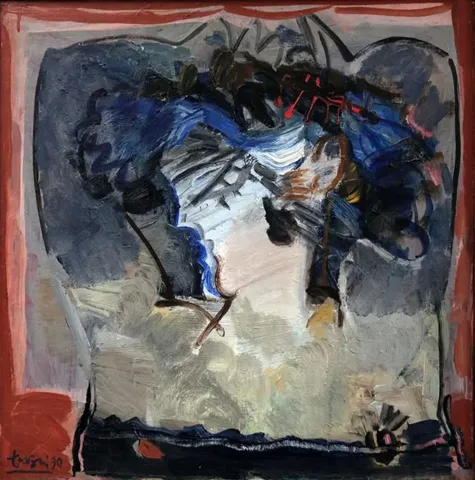 "Portre" eseri ADNAN TURANİ tarafından 1990 yılında 50x50 cm ölçülerinde Tuval üzeri yağlı boya tekniği ile yapılmıştır.