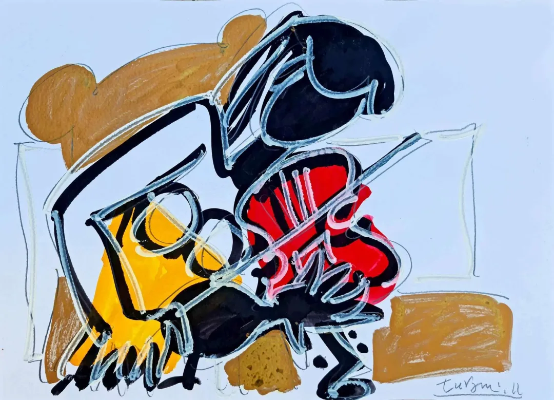 yakınlaştır "Kemancı Kız" eseri ADNAN TURANİ tarafından 2011 yılında 50x70 cm ölçülerinde Kağıt üzeri karışık teknik tekniği ile yapılmıştır.