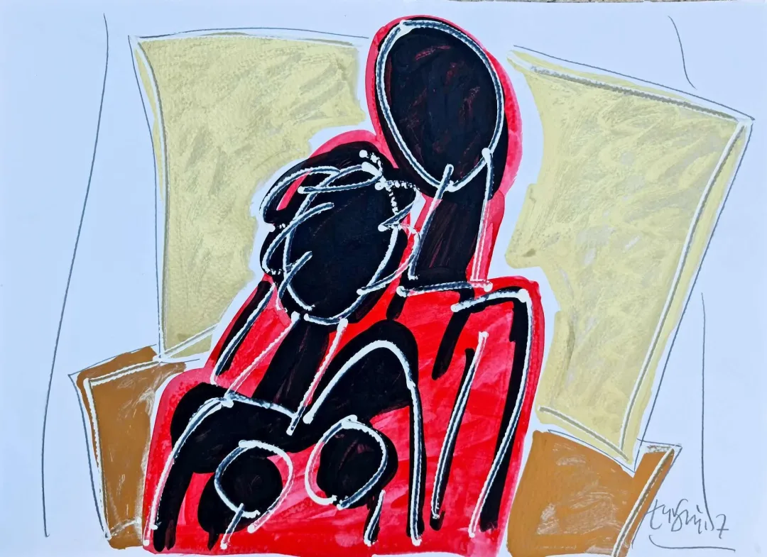 "Aşıklar" eseri ADNAN TURANİ tarafından 2007 yılında 50x70 cm ölçülerinde Kağıt üzeri karışık teknik tekniği ile yapılmıştır.